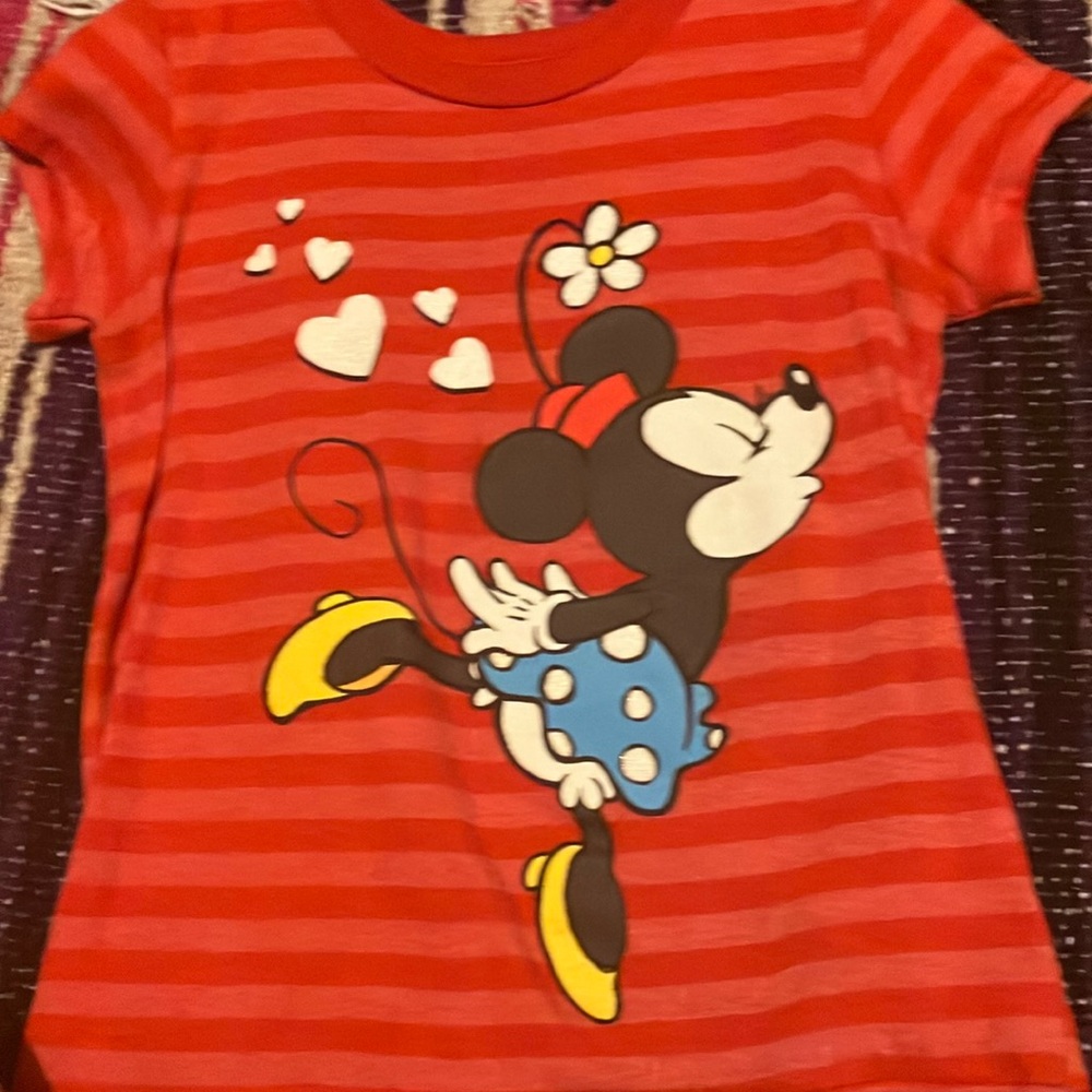 Disney Minnie Mouse Red Striped Kids Shirt